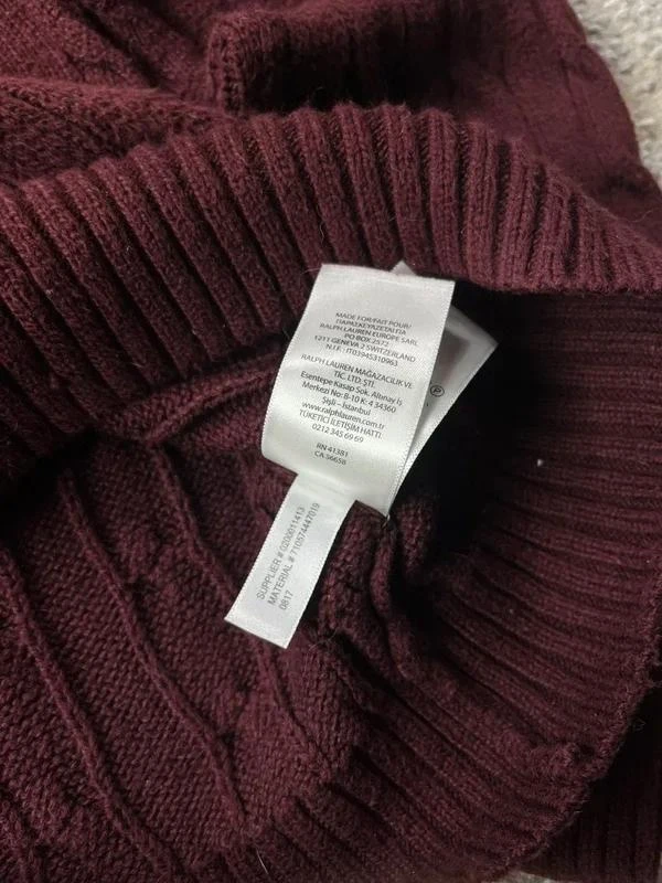 Suéter de lã com padrão de malha de cabo vermelho Bordeaux vintage Ralph Lauren tamanho G – photo 8
